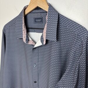 7 Diamonds Men's L Saturday Express 4-Way Stretch Woven Shirt Blue Long Sleeve